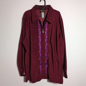 Bob Mackie Zippered Jacket 2X Wearable Art Cranberry Embroidery Tassels Lined